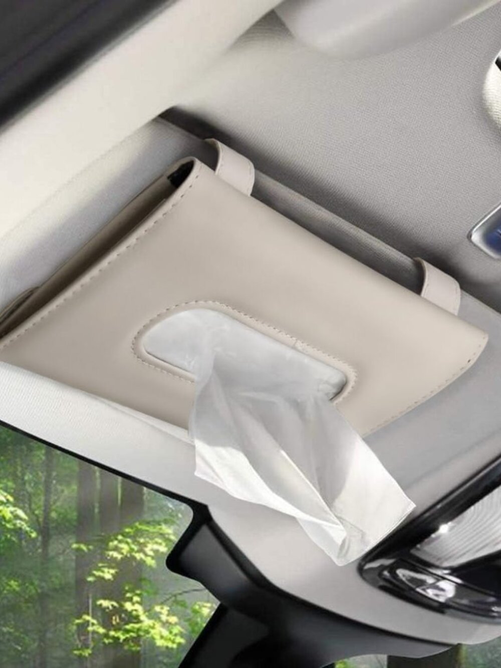 Car Tissue Holder for Sun Visor, PU Leather Napkin Case Box Beige